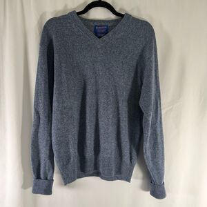 Pendleton 100% Lambswool Sweater Men's Blue V-Neck Long Sleeve Pullover